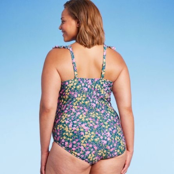 Ruffle Shoulder Ruched Full Coverage Swimsuit - Picture 2 of 15